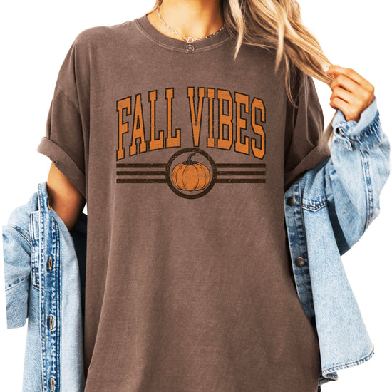 Fall Vibes Pumpkin retro varsity graphic tee, Espresso Shirt, view 2