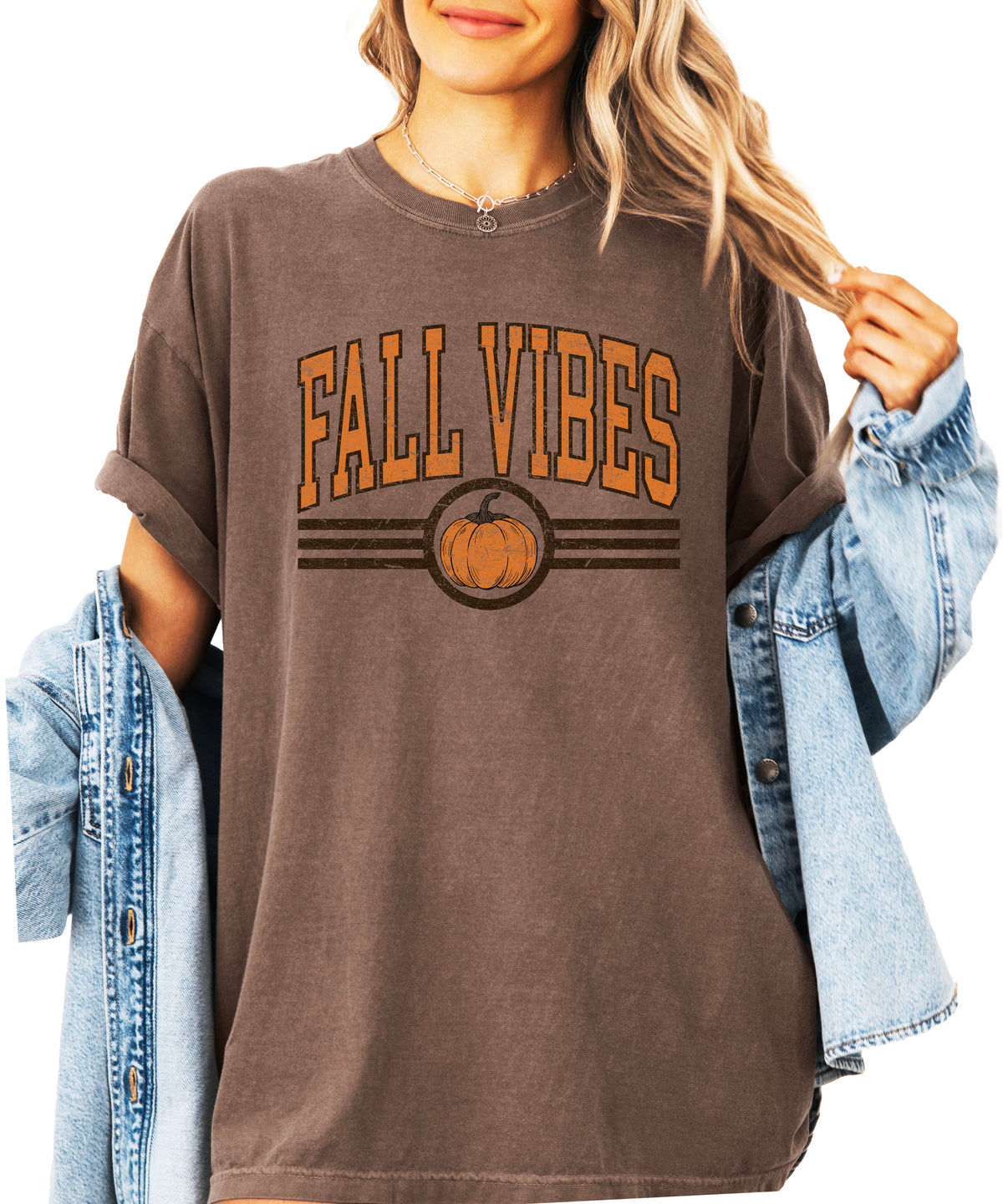 Fall Vibes Pumpkin retro varsity graphic tee, Espresso Shirt, view 2