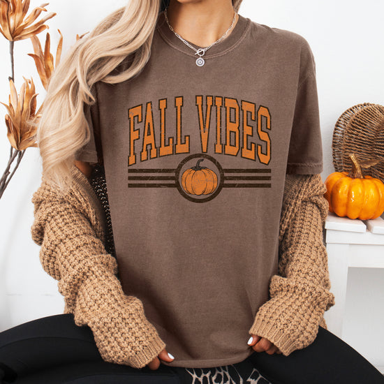 Fall Vibes Pumpkin retro varsity graphic tee, Espresso Shirt, view 4