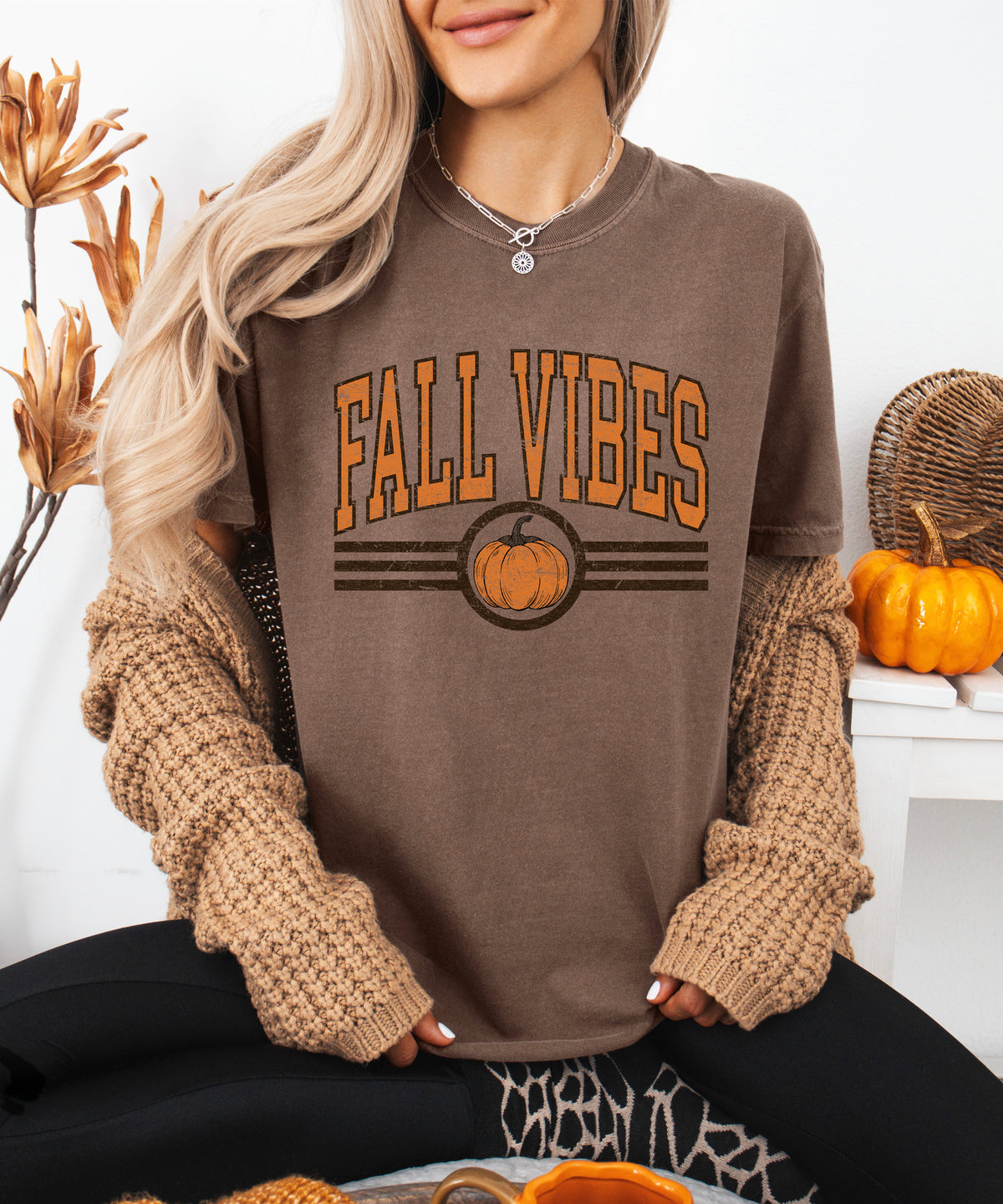 Fall Vibes Pumpkin retro varsity graphic tee, Espresso Shirt, view 4