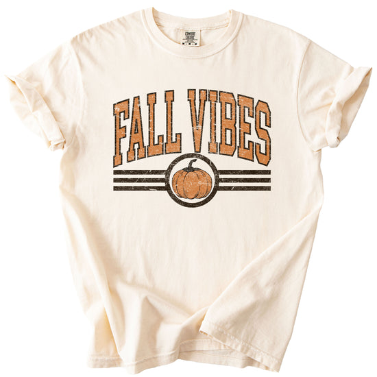 Fall Vibes Pumpkin retro varsity graphic tee, Ivory Shirt, view 3