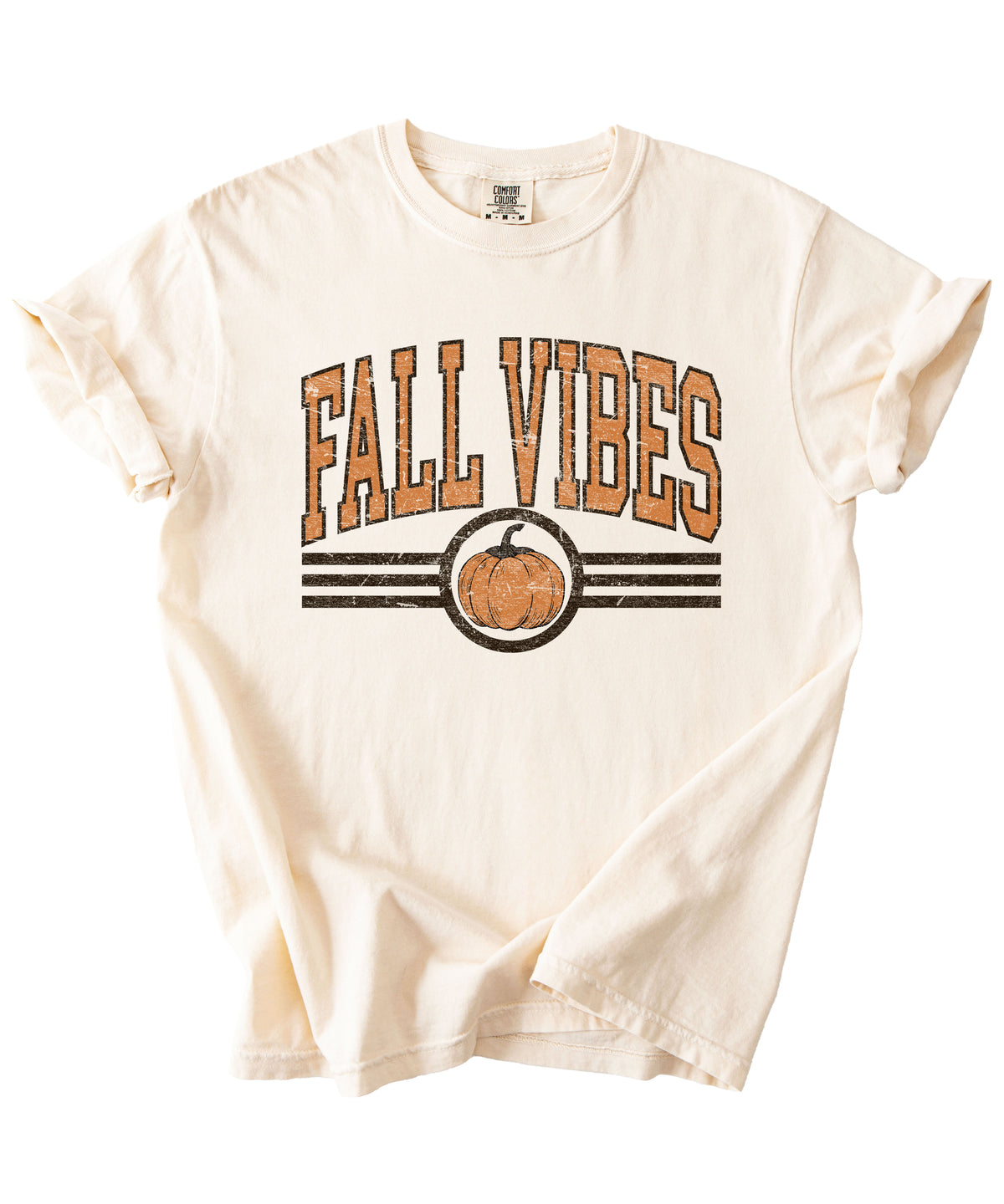 Fall Vibes Pumpkin retro varsity graphic tee, Ivory Shirt, view 3