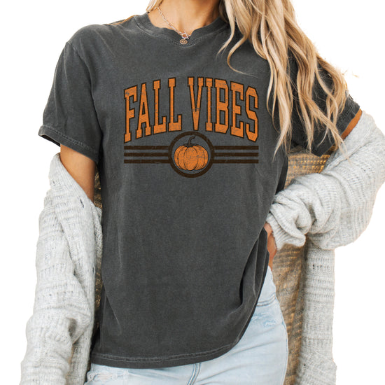 Fall Vibes Pumpkin retro varsity graphic tee, Pepper Shirt, view 1