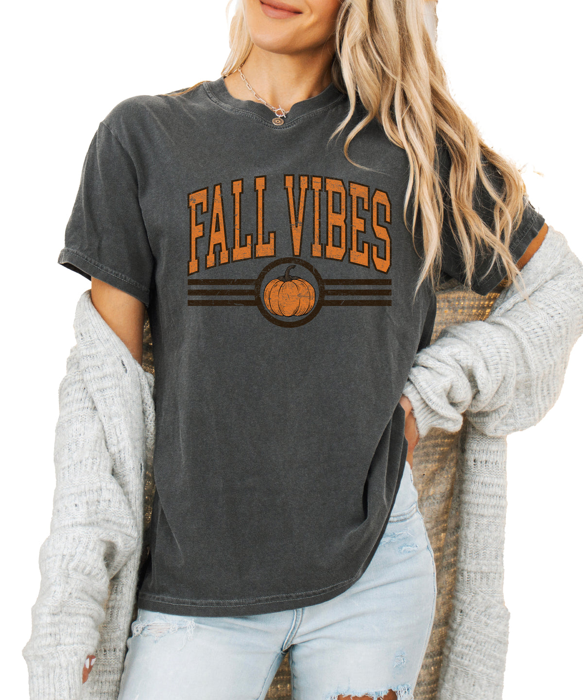 Fall Vibes Pumpkin retro varsity graphic tee, Pepper Shirt, view 1