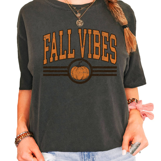 Fall Vibes Pumpkin retro varsity graphic tee, Pepper Shirt, view 2