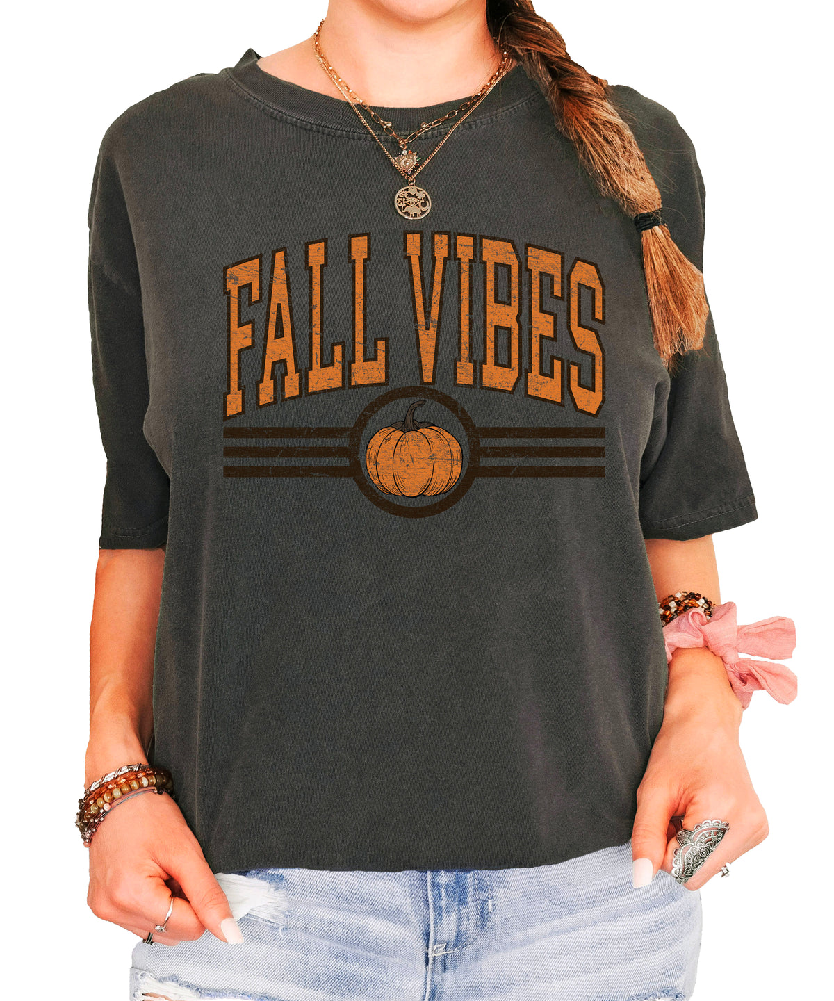 Fall Vibes Pumpkin retro varsity graphic tee, Pepper Shirt, view 2