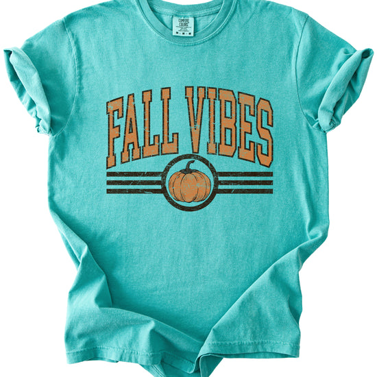 Fall Vibes Pumpkin retro varsity graphic tee, Seafoam Shirt, view 3