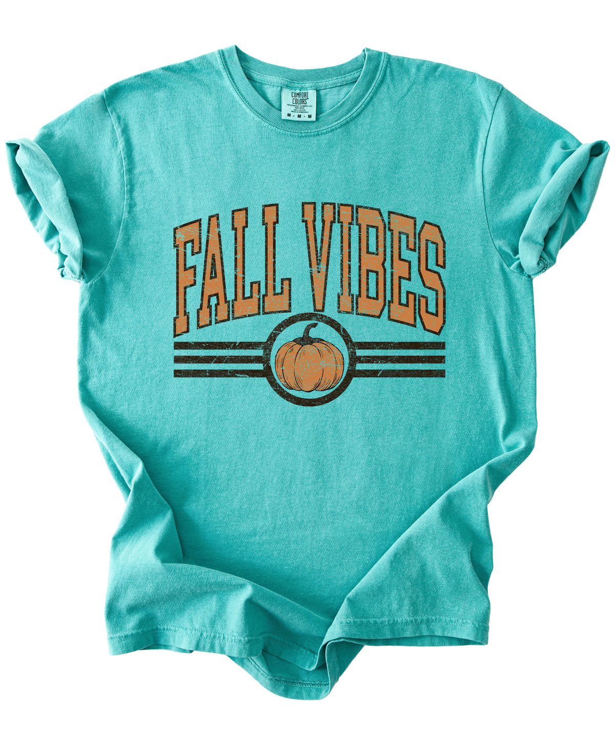 Fall Vibes Pumpkin retro varsity graphic tee, Seafoam Shirt, view 3