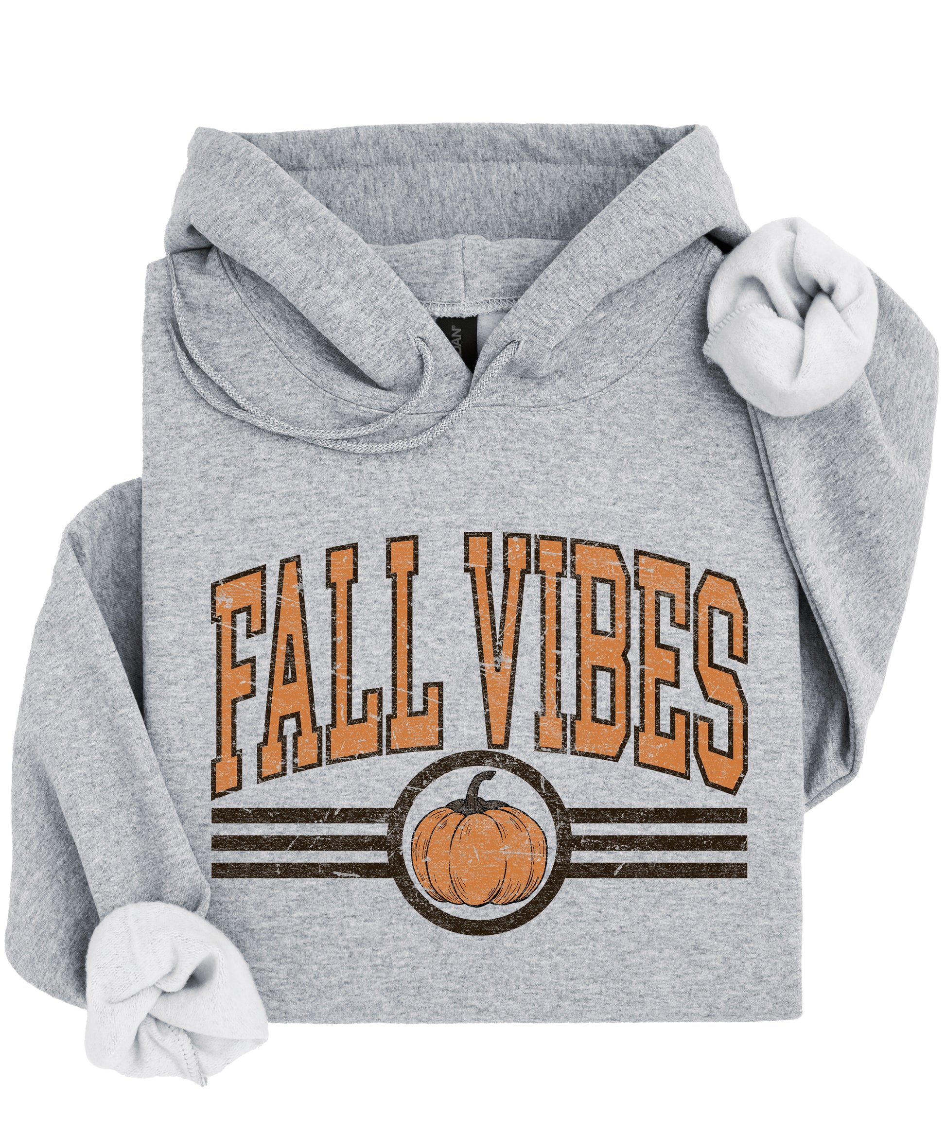 Fall Vibes vintage varsity pumpkin hoodie for women in Gray, graphic detail