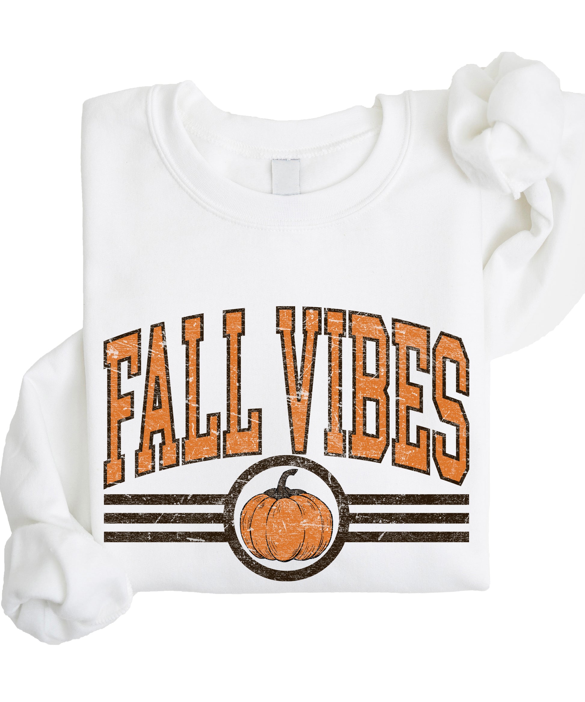 Fall Vibes retro pumpkin graphic crewneck sweatshirt in White, flat lay
