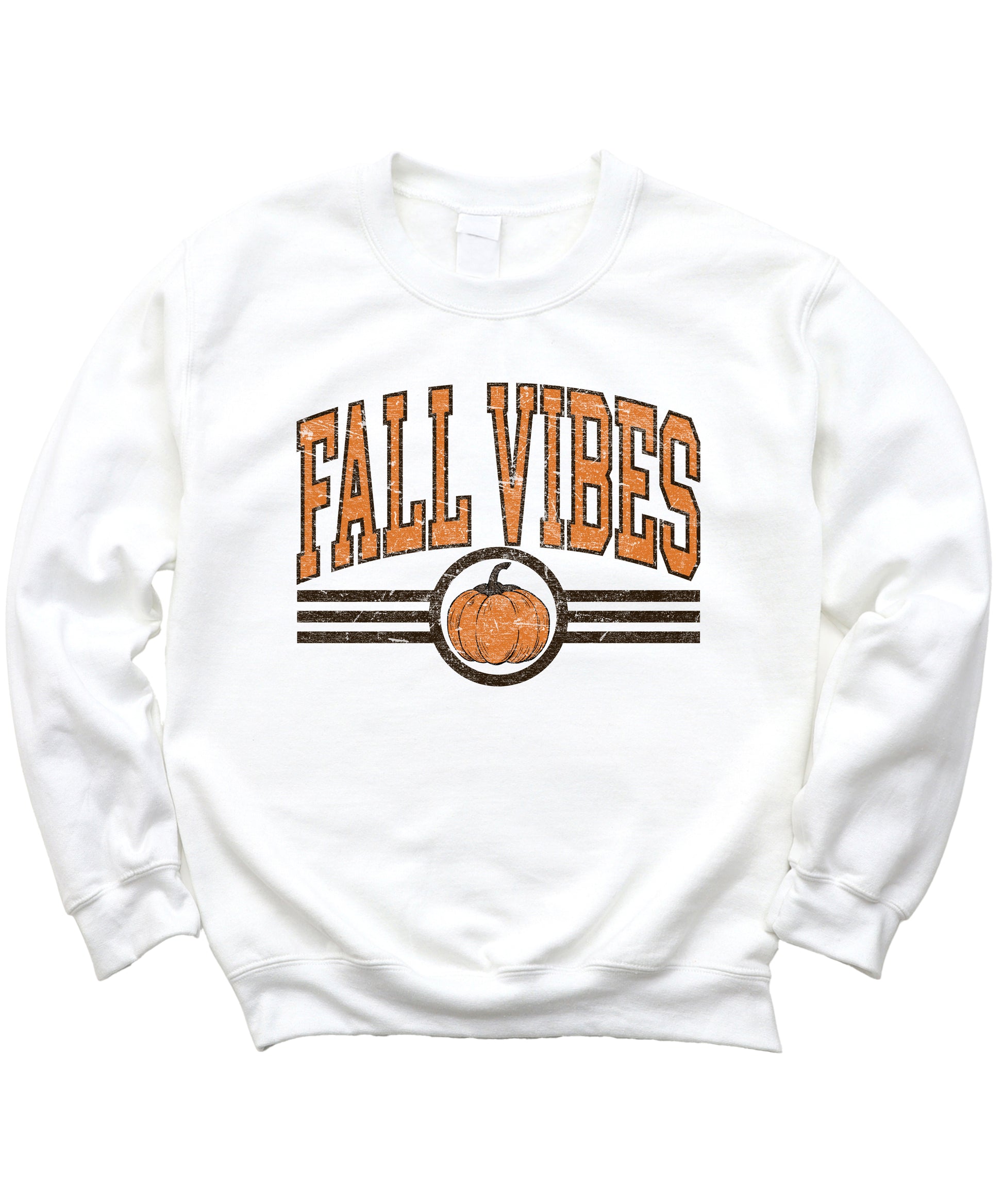 Fall Vibes retro pumpkin graphic crewneck sweatshirt in White, lifestyle shot