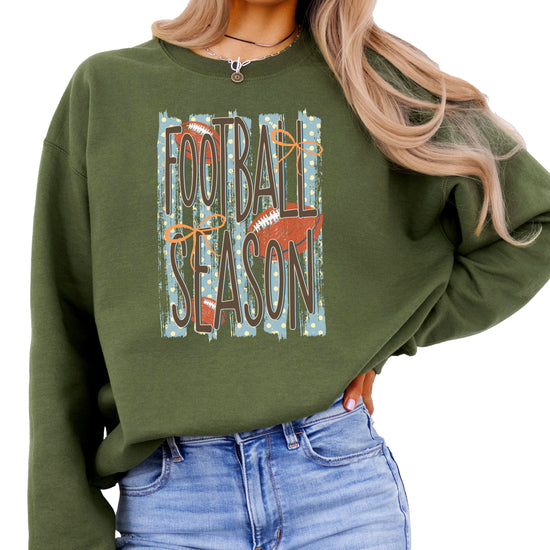 Football Season polka dot Army Green crewneck sweatshirt, view 1