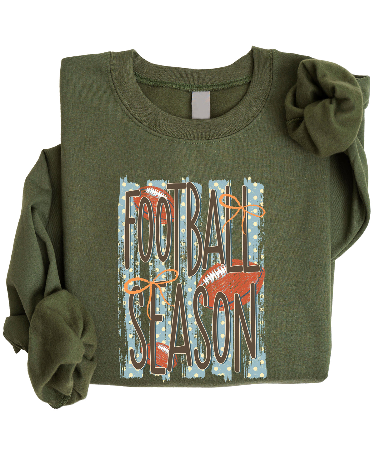 Football Season polka dot Army Green crewneck sweatshirt, view 3
