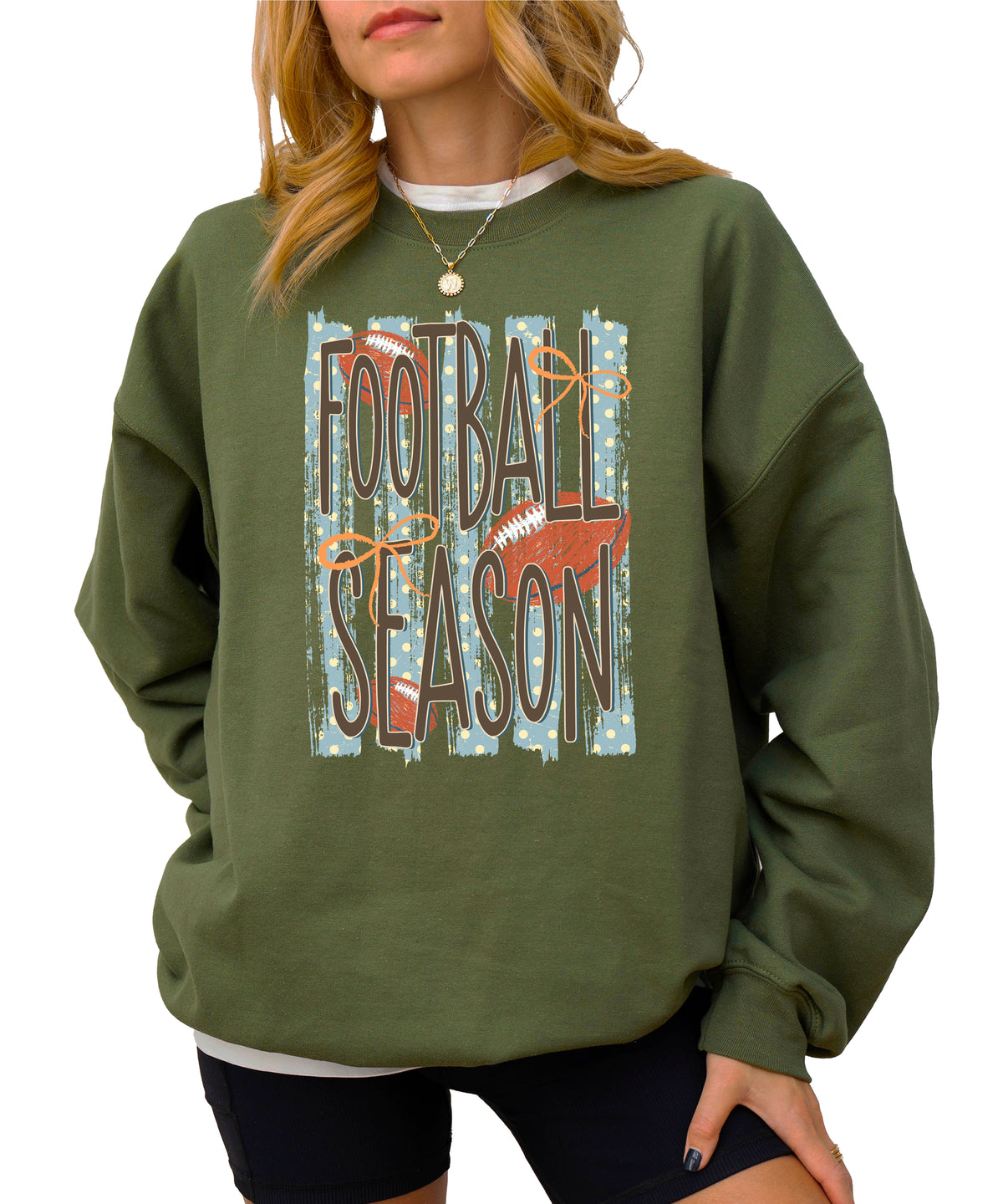 Football Season polka dot Army Green crewneck sweatshirt, view 5