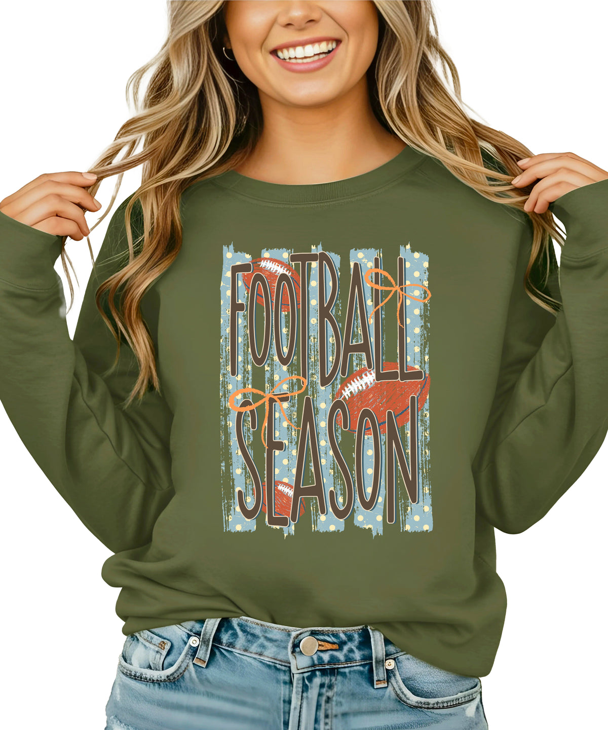 Football Season polka dot Army Green crewneck sweatshirt, view 6