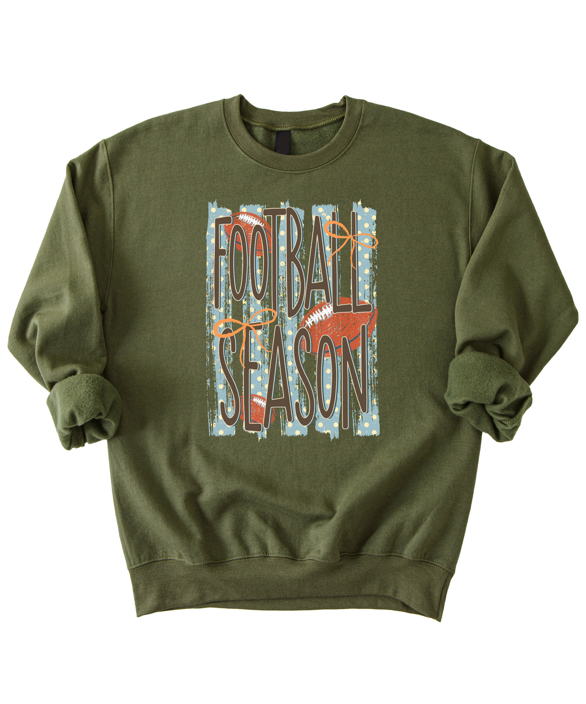 Football Season polka dot Army Green crewneck sweatshirt, view 7