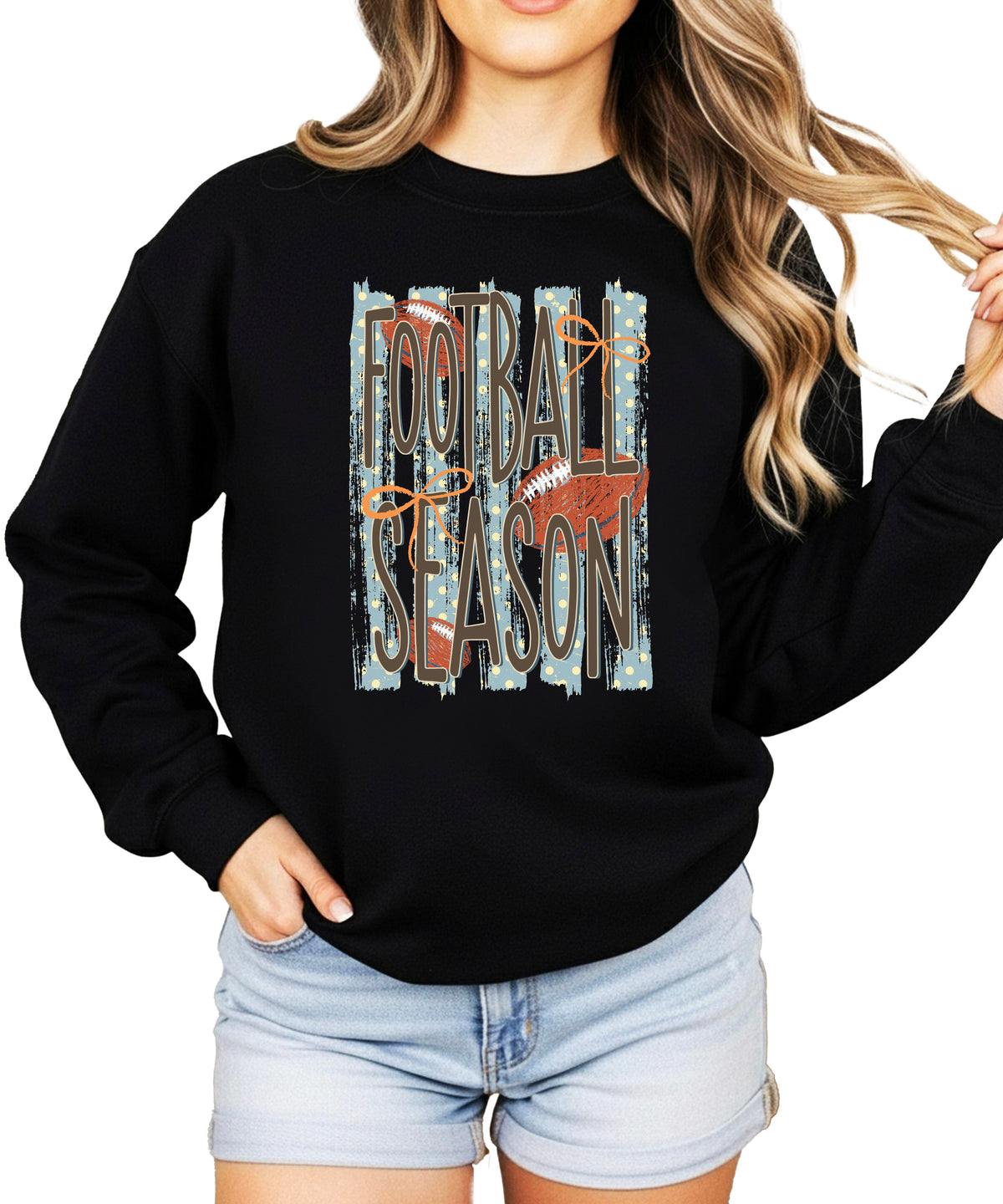 Football Season polka dot Black crewneck sweatshirt, view 1