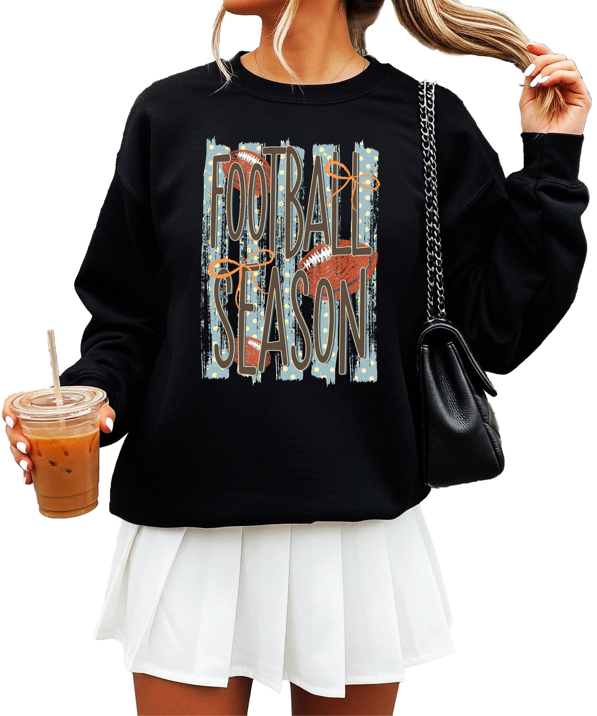 Football Season polka dot Black crewneck sweatshirt, view 2