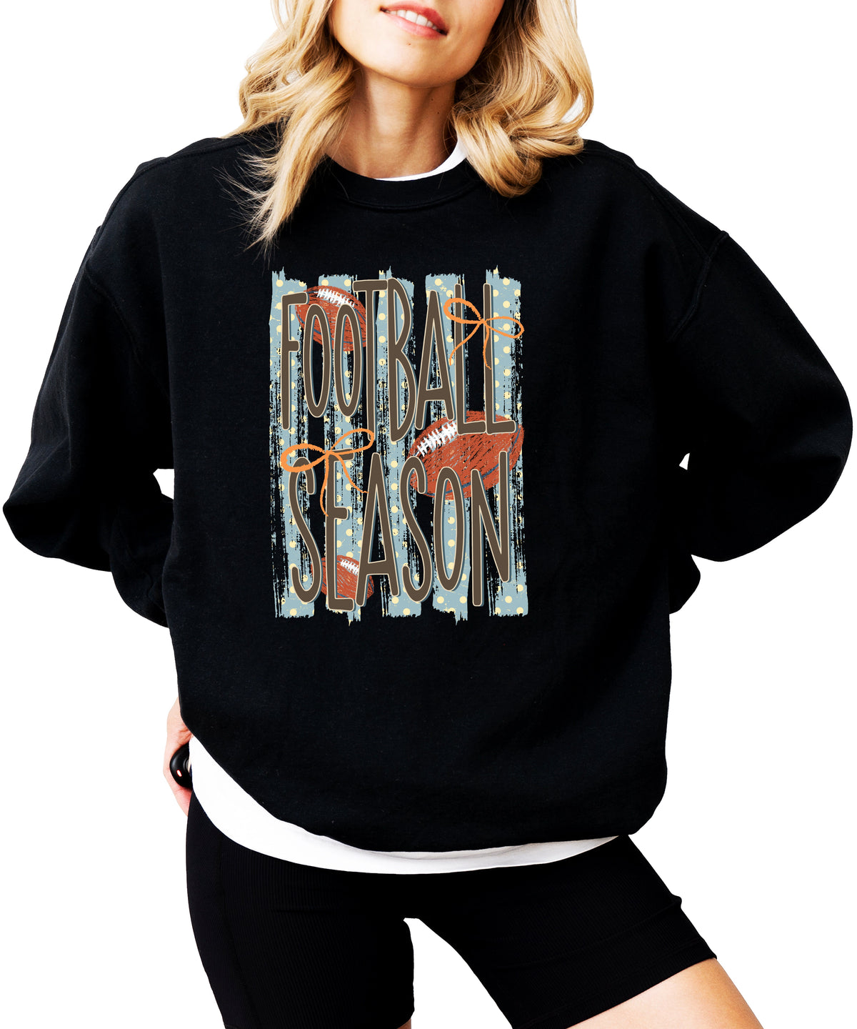 Football Season polka dot Black crewneck sweatshirt, view 4