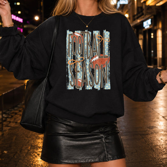 Football Season polka dot Black crewneck sweatshirt, view 5