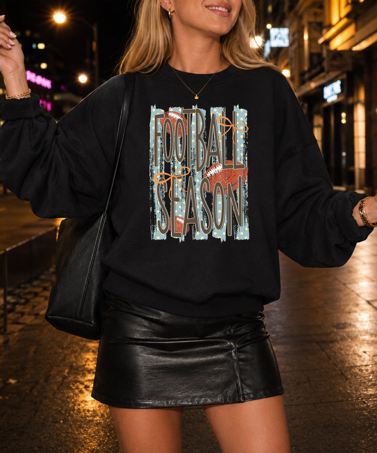 Football Season polka dot Black crewneck sweatshirt, view 5