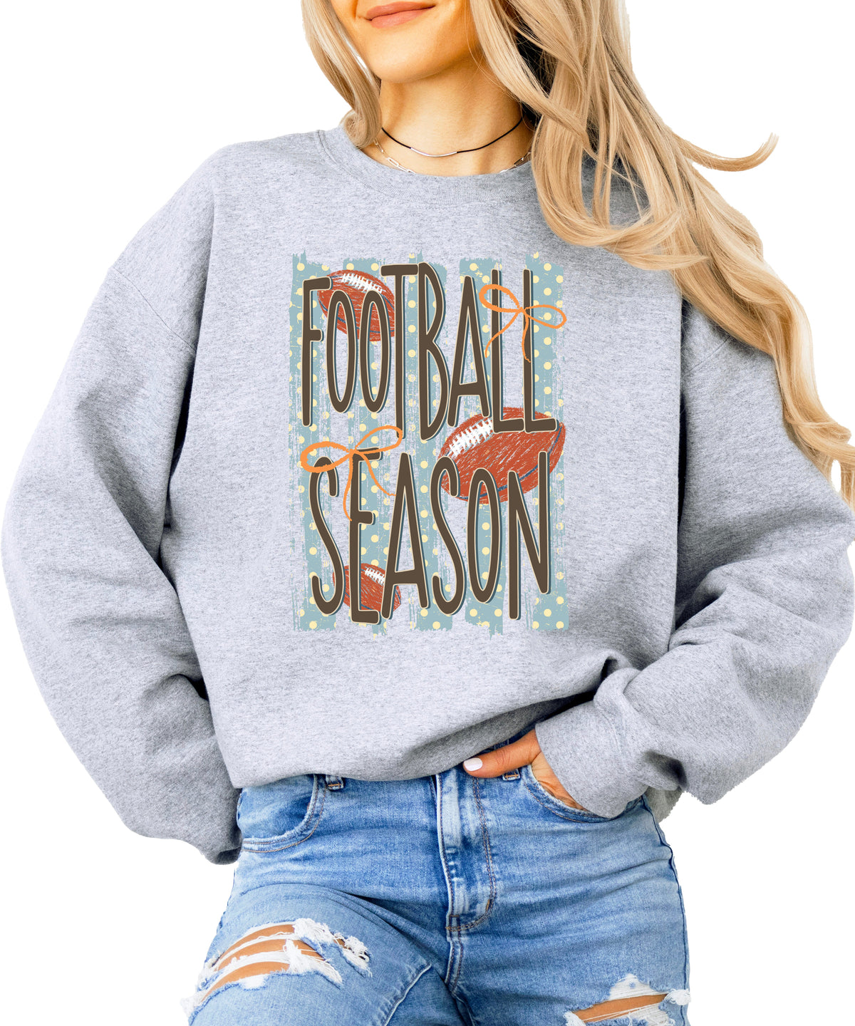 Football Season polka dot Gray crewneck sweatshirt, view 1