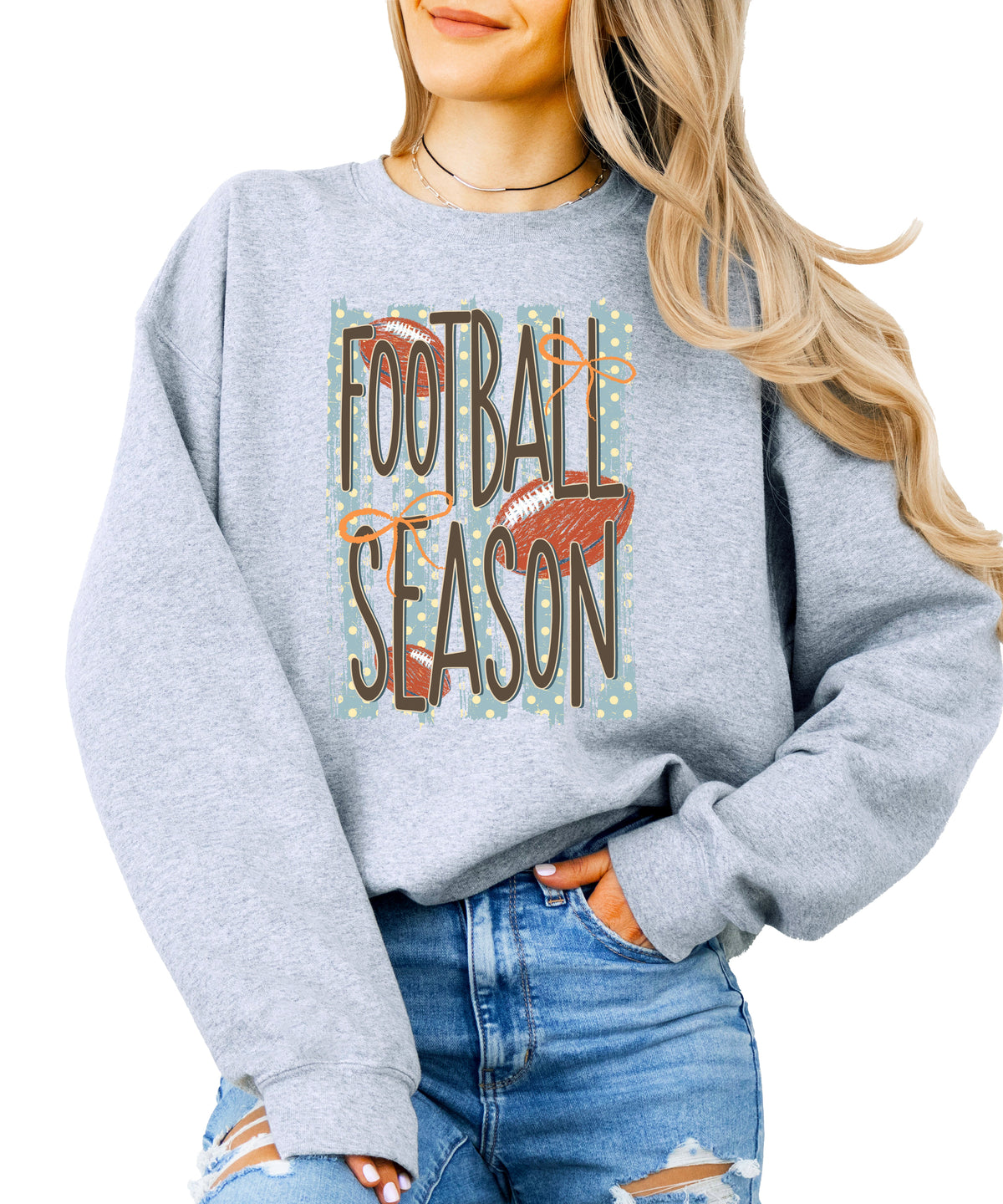 Football Season polka dot Gray crewneck sweatshirt, view 2