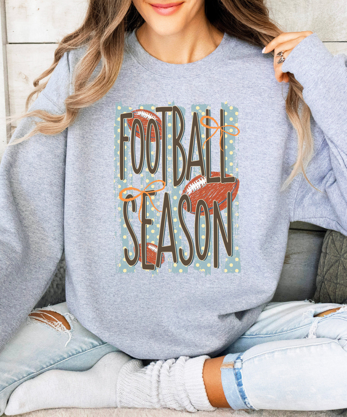 Football Season polka dot Gray crewneck sweatshirt, view 6