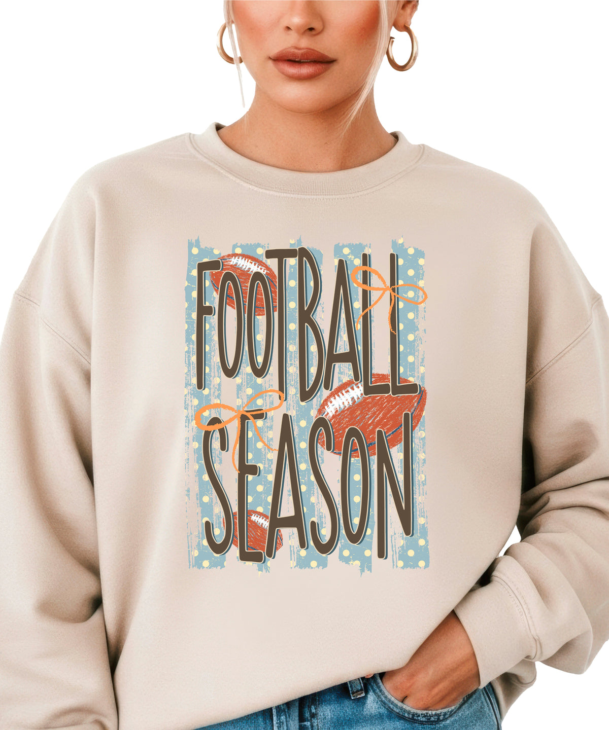 Football Season polka dot Sand crewneck sweatshirt, view 1