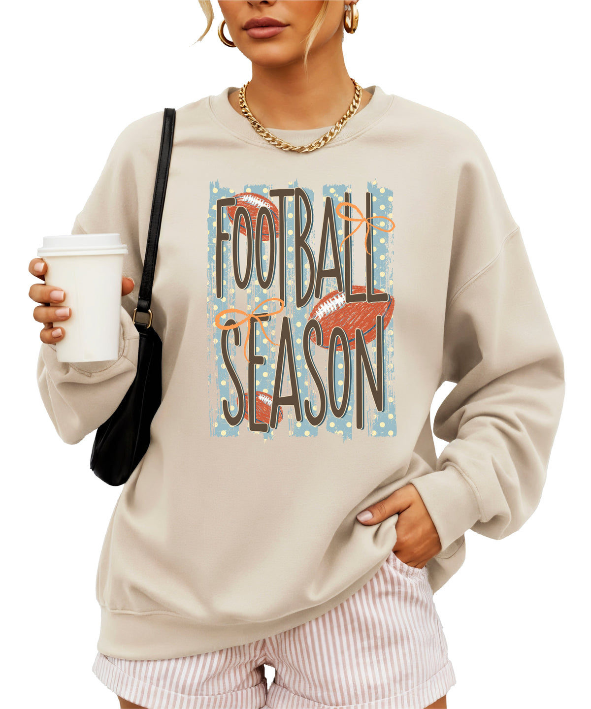 Football Season polka dot Sand crewneck sweatshirt, view 2