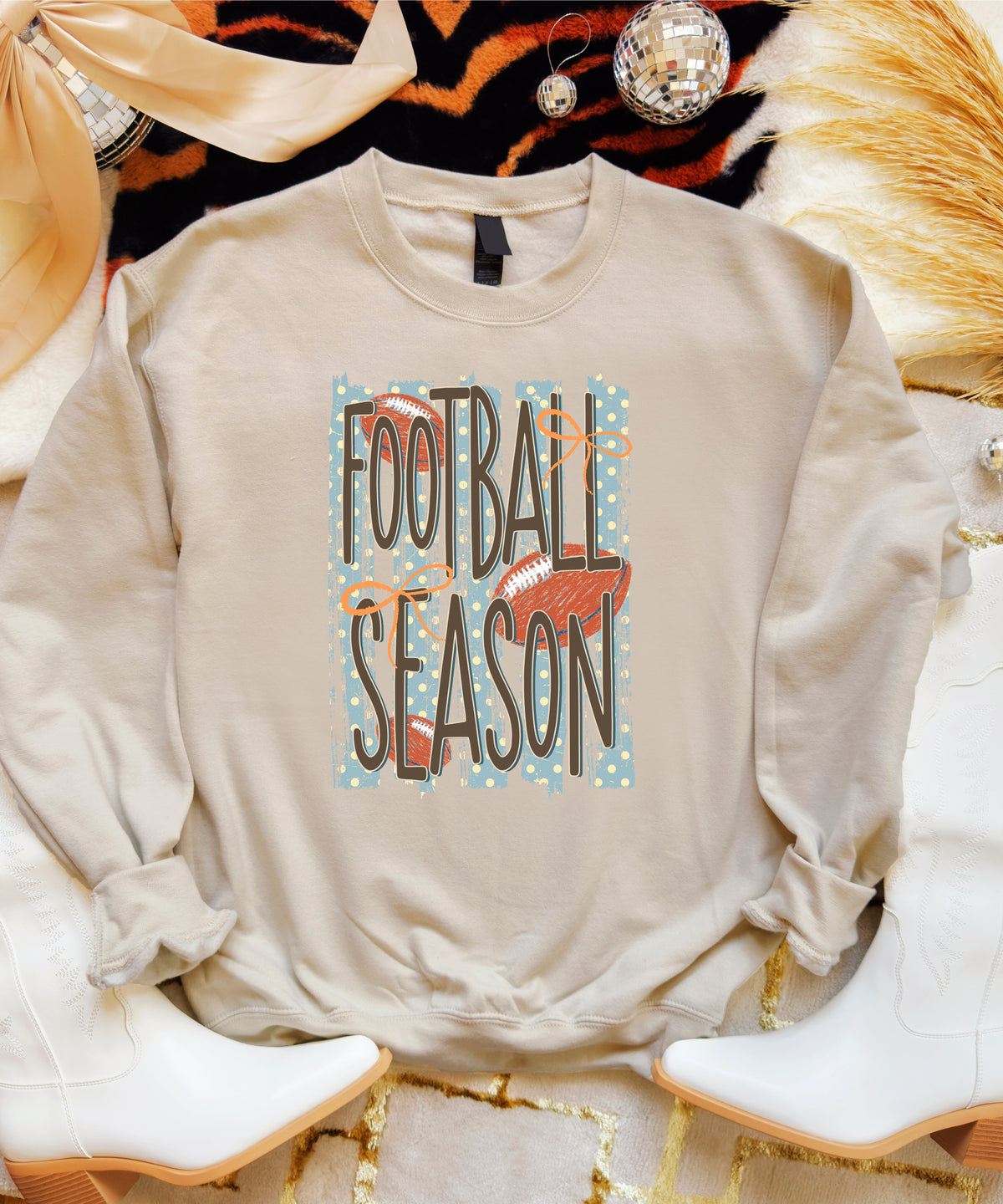 Football Season polka dot Sand crewneck sweatshirt, view 3