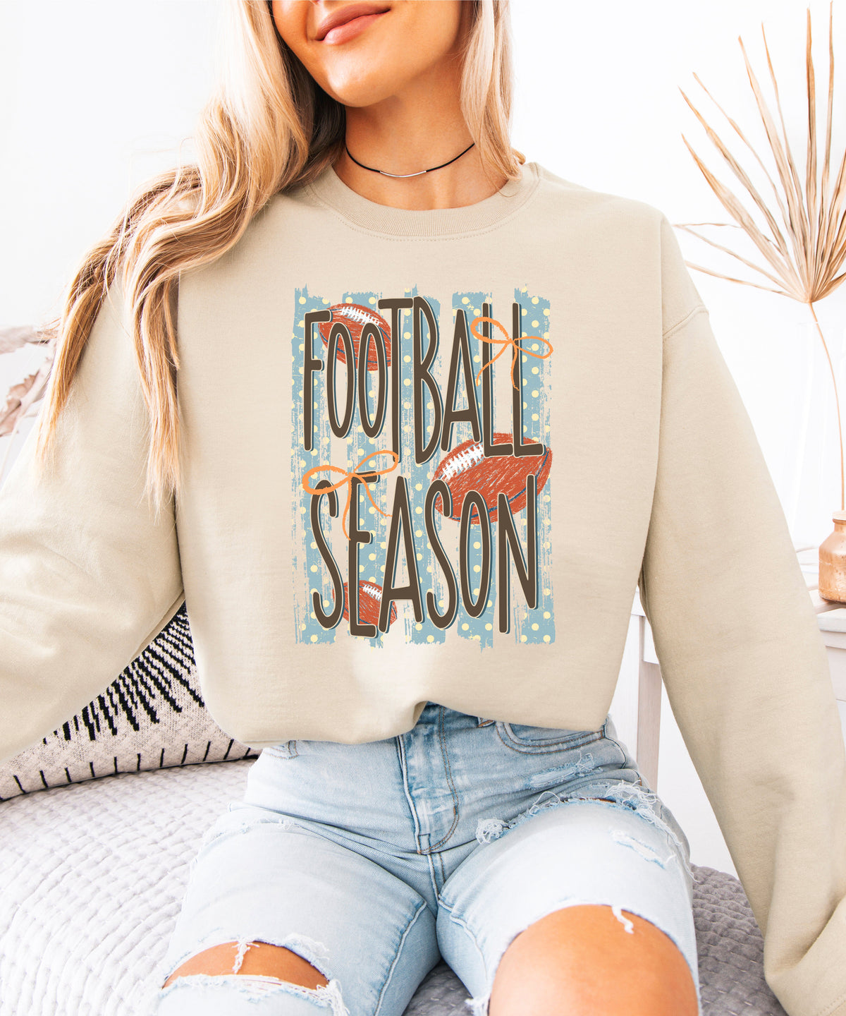 Football Season polka dot Sand crewneck sweatshirt, view 4