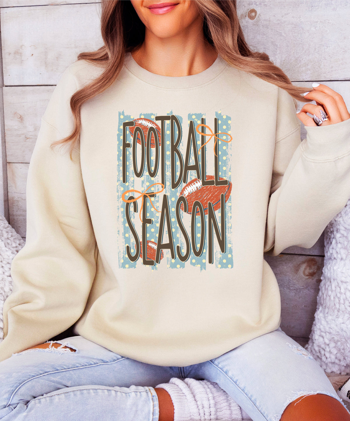 Football Season polka dot Sand crewneck sweatshirt, view 5