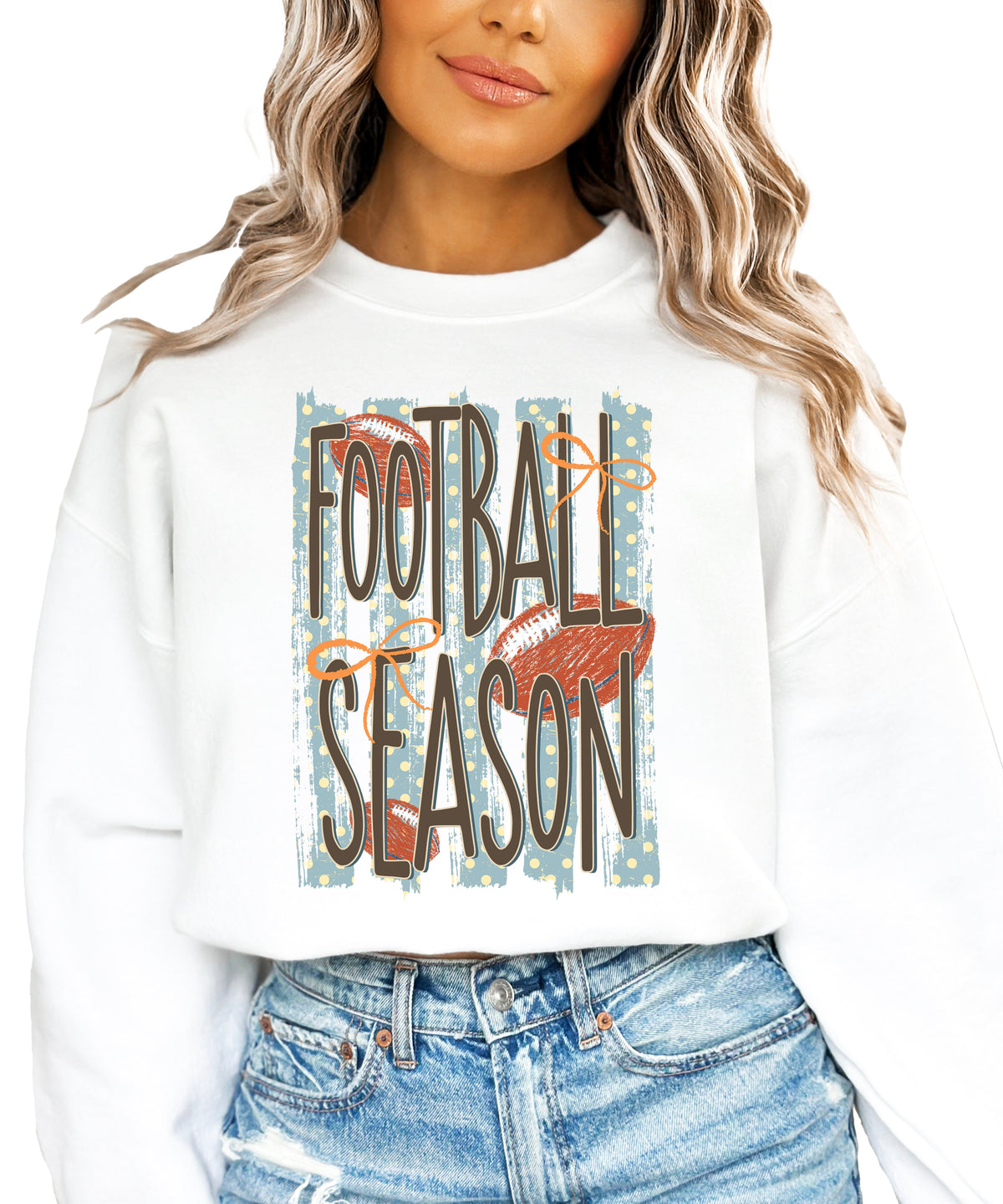 Football Season polka dot White crewneck sweatshirt, view 1