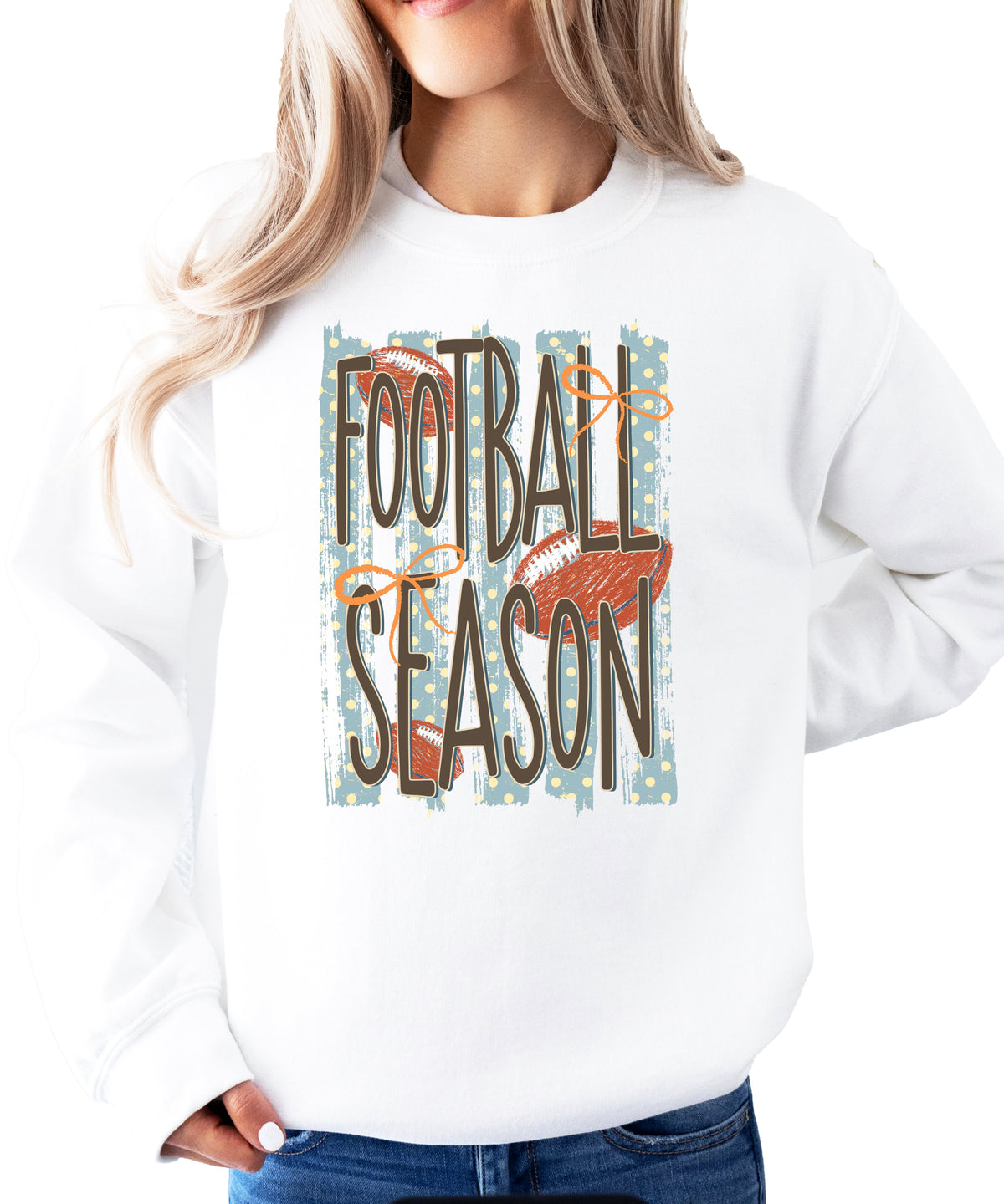 Football Season polka dot White crewneck sweatshirt, view 2