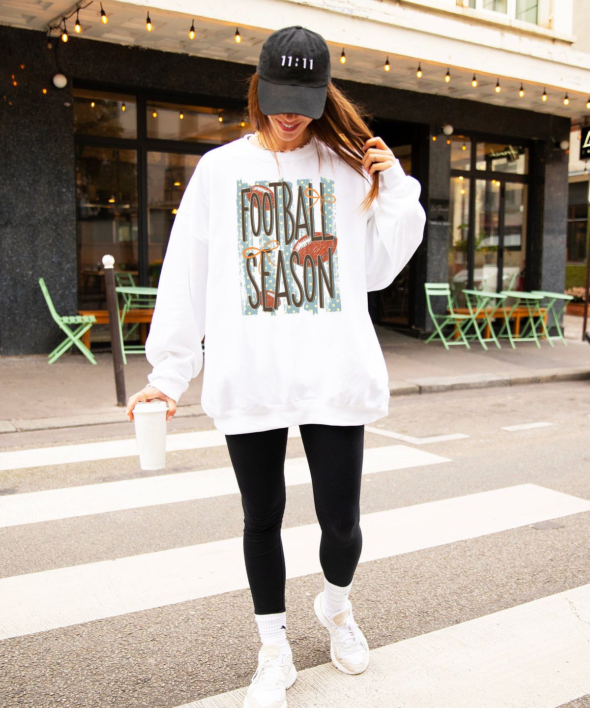 Football Season polka dot White crewneck sweatshirt, view 6