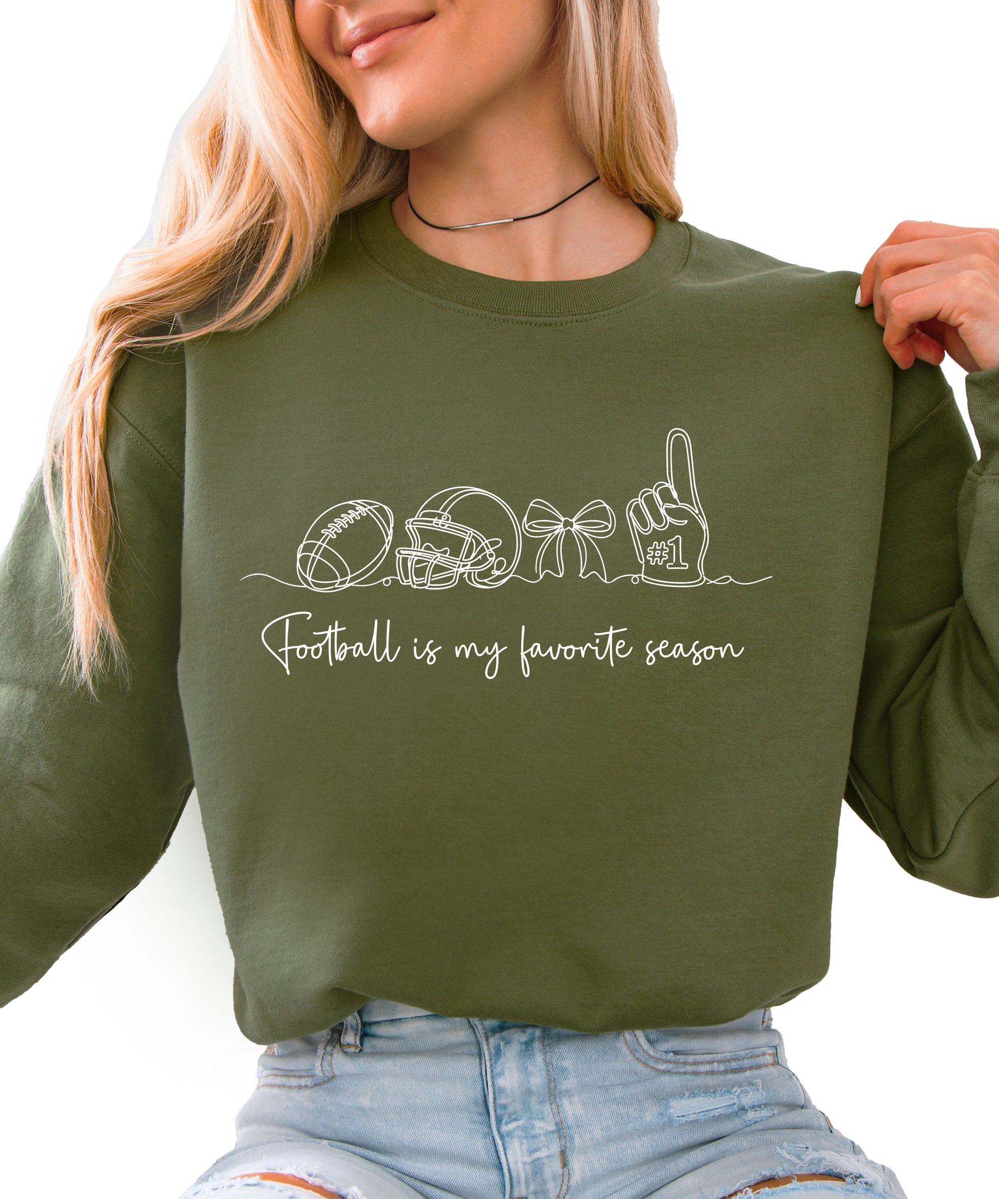Football is My Favorite Season Army Green crewneck sweatshirt, view 1
