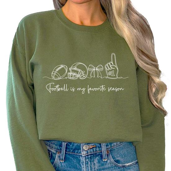 Football is My Favorite Season Army Green crewneck sweatshirt, view 2