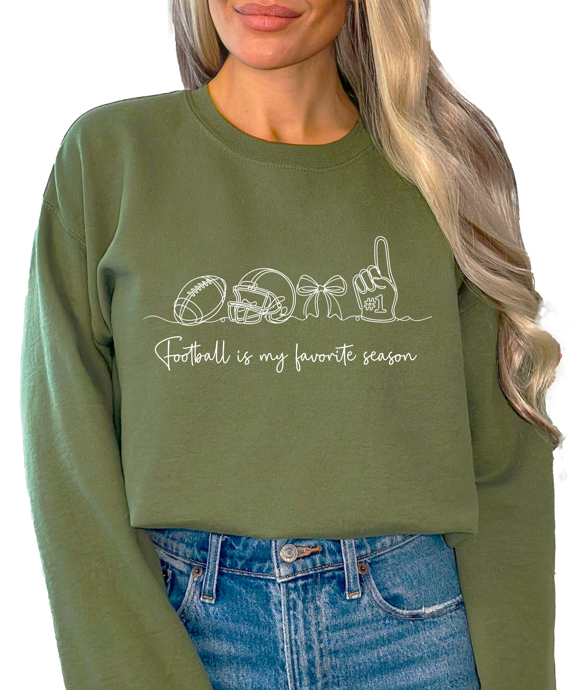 Football is My Favorite Season Army Green crewneck sweatshirt, view 2