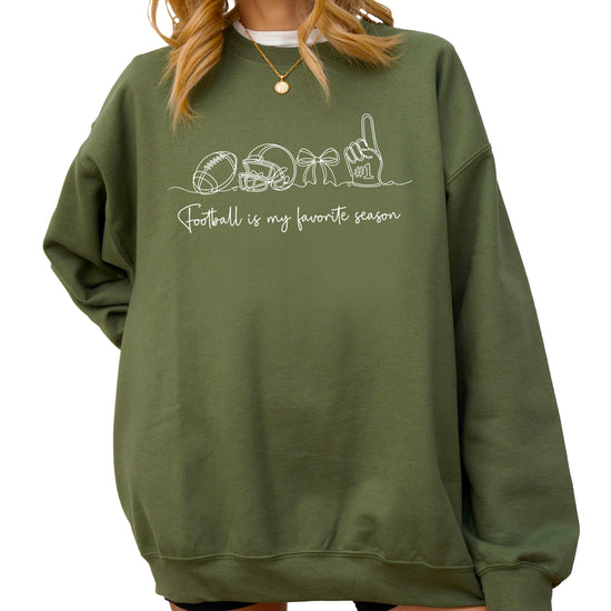Football is My Favorite Season Army Green crewneck sweatshirt, view 4