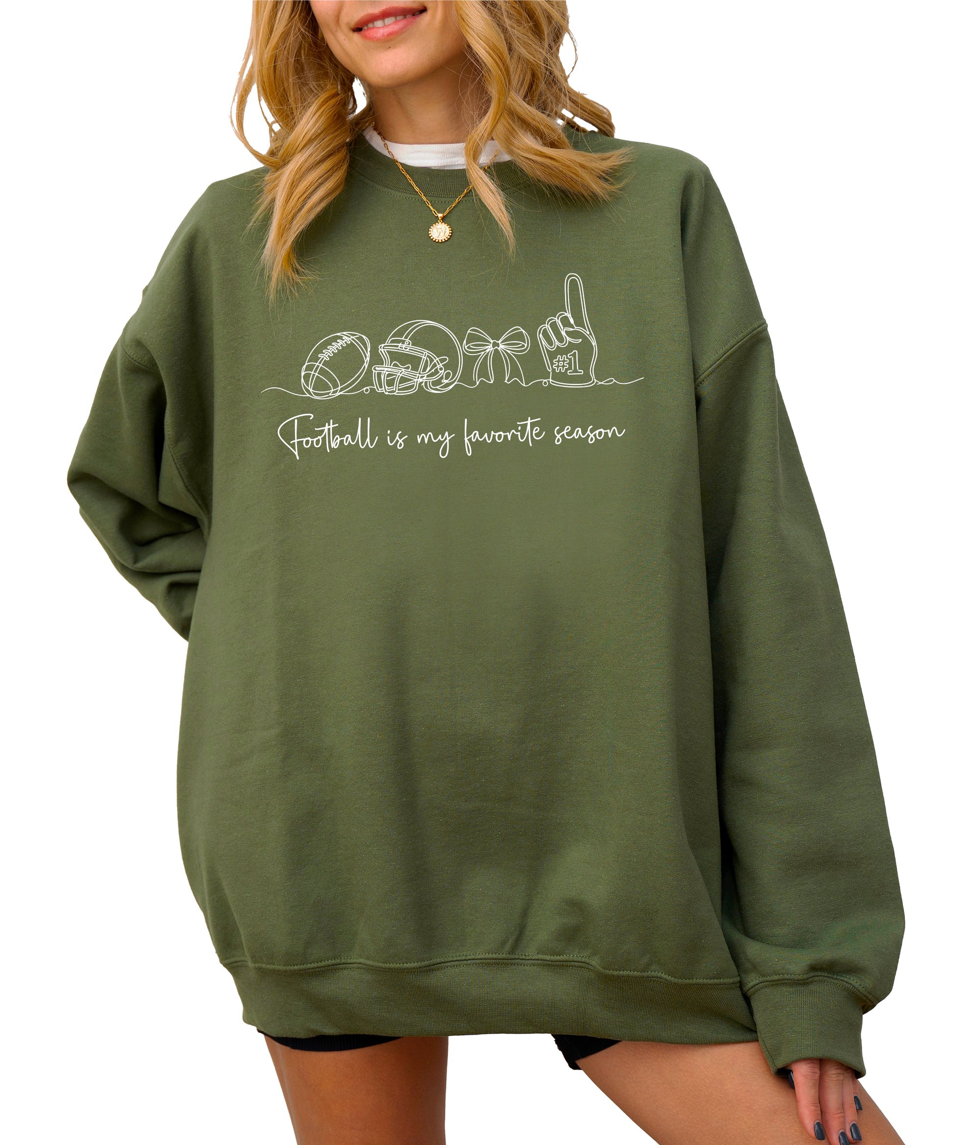 Football is My Favorite Season Army Green crewneck sweatshirt, view 4