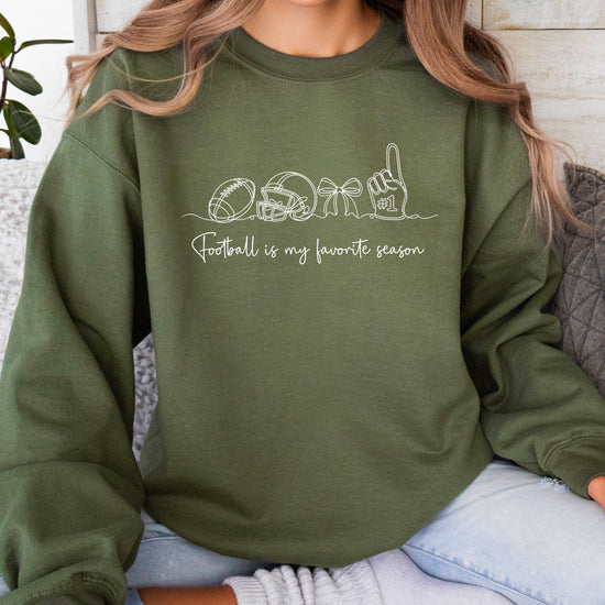 Football is My Favorite Season Army Green crewneck sweatshirt, view 6