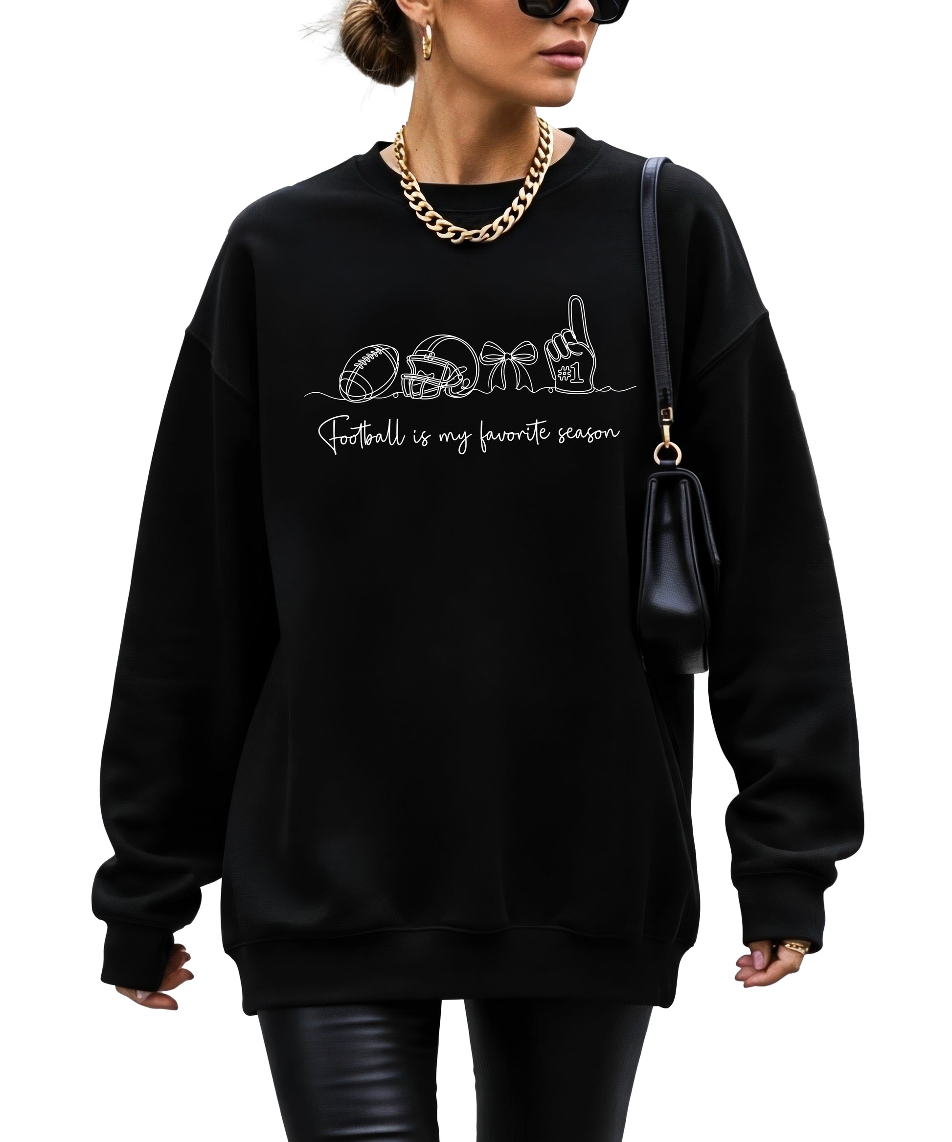 Football is My Favorite Season Black crewneck sweatshirt, view 4