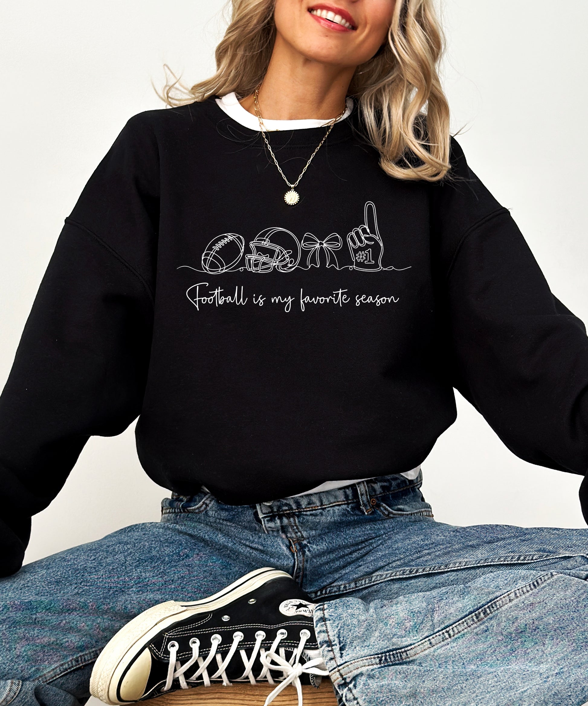 Football is My Favorite Season Black crewneck sweatshirt, view 5