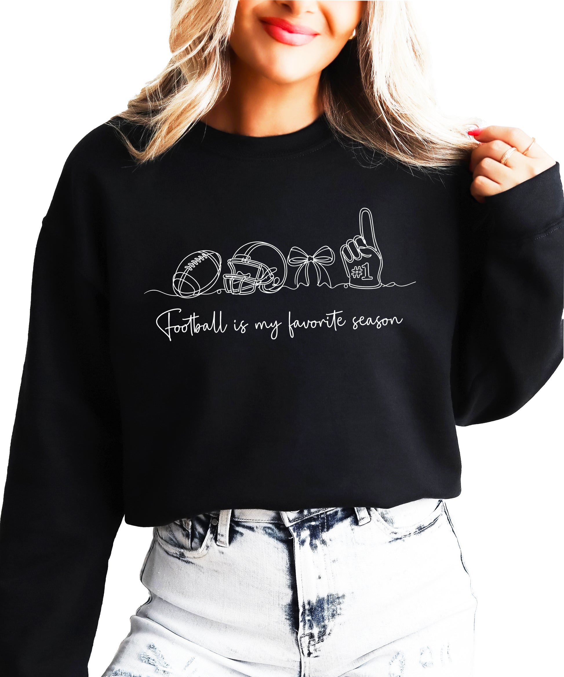Football is My Favorite Season Black crewneck sweatshirt, view 6