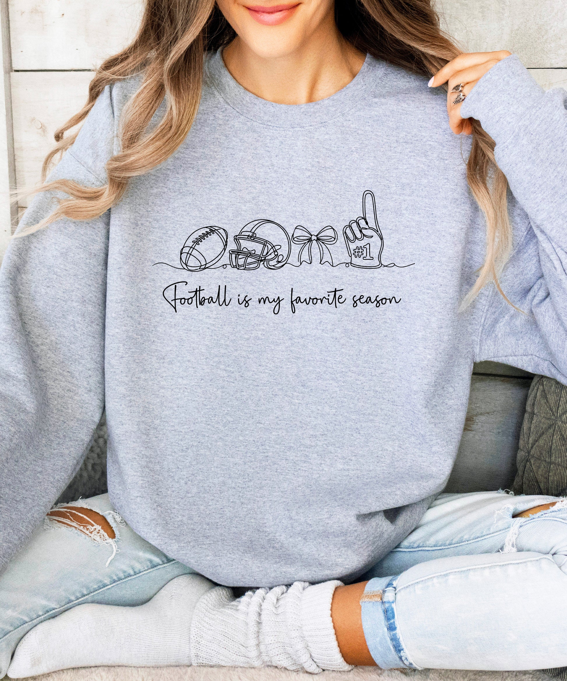 Football is My Favorite Season Gray crewneck sweatshirt, view 6