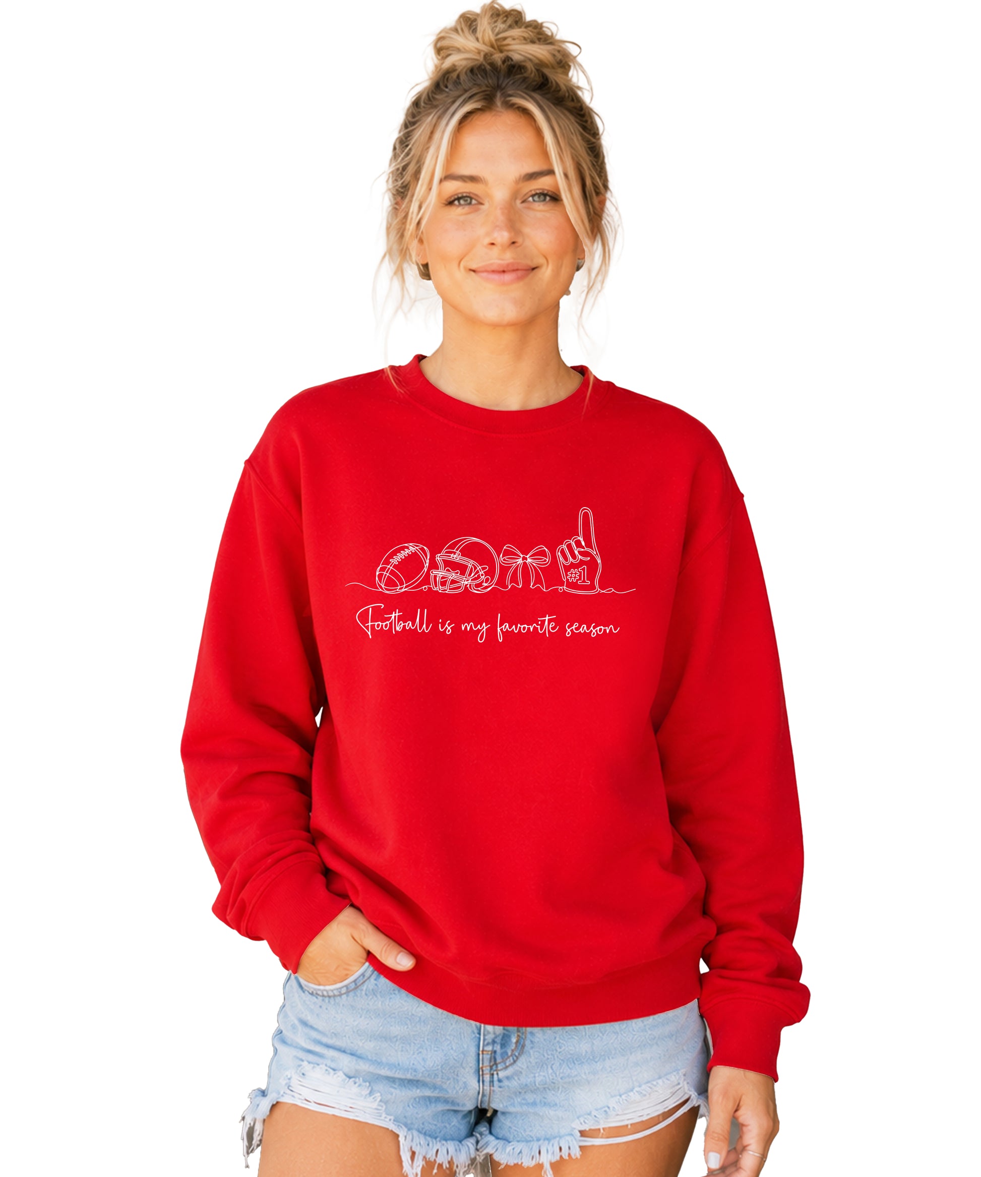 Football is My Favorite Season Red crewneck sweatshirt, view 4