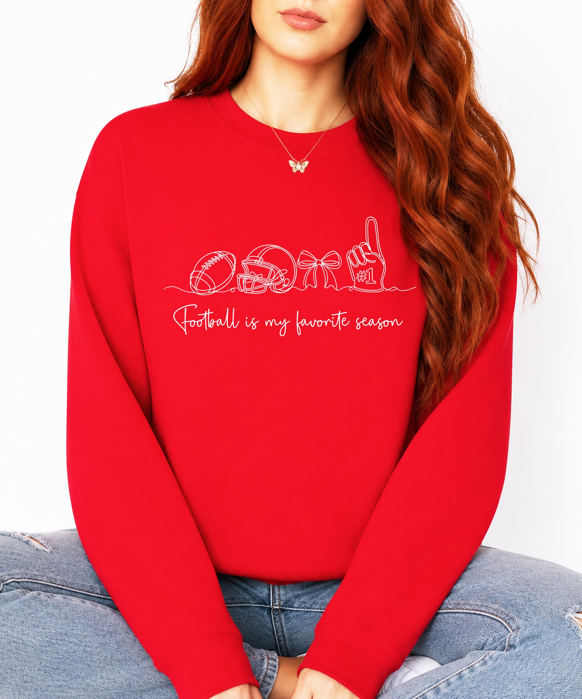 Football is My Favorite Season Red crewneck sweatshirt, view 5