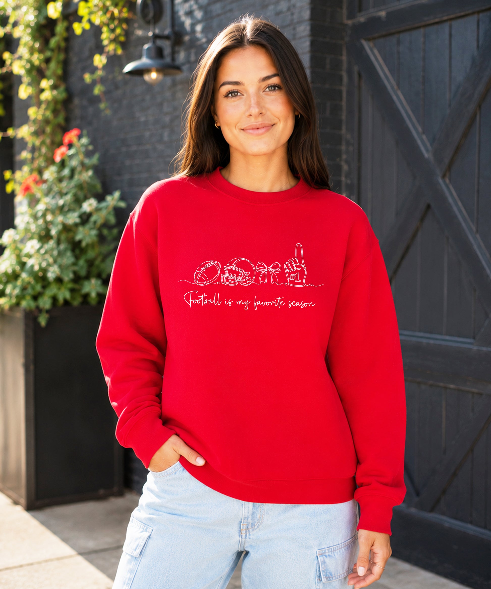 Football is My Favorite Season Red crewneck sweatshirt, view 6