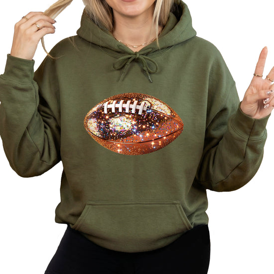 Glitter Football Hoodie - Army Green - 1